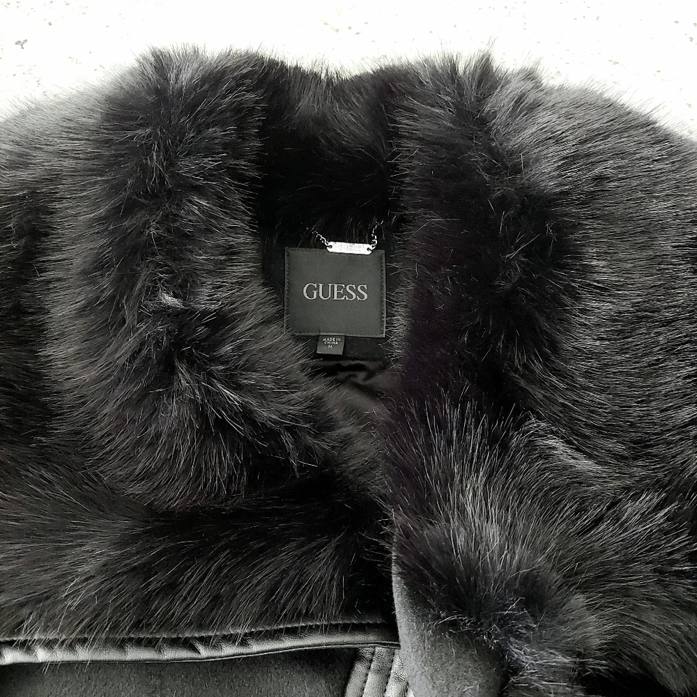 GUESS Lilia Faux-Fur Collar Coat NWOT - Picture 7 of 13